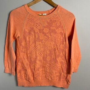 Anthropologie MOTH Women's Peach Open Crochet Long Sleeve Lightweight‎ Sweater S